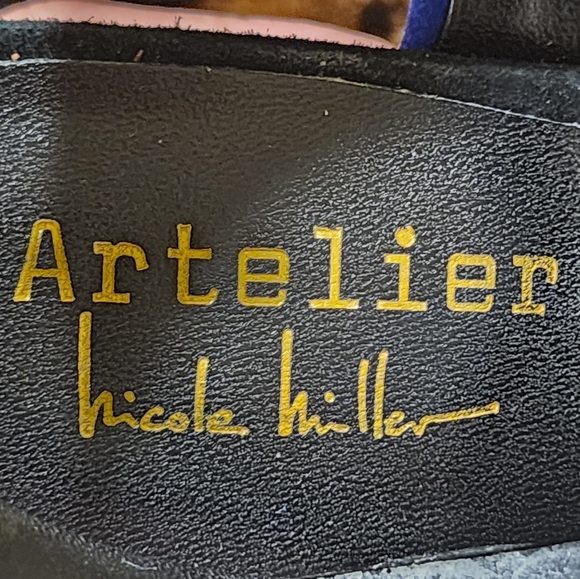 NICOLE MILLER ARTELIER Wiley Suede Wedge Sandal - Black/Blue/Taupe - Size 5.5 - Picture 5 of 8